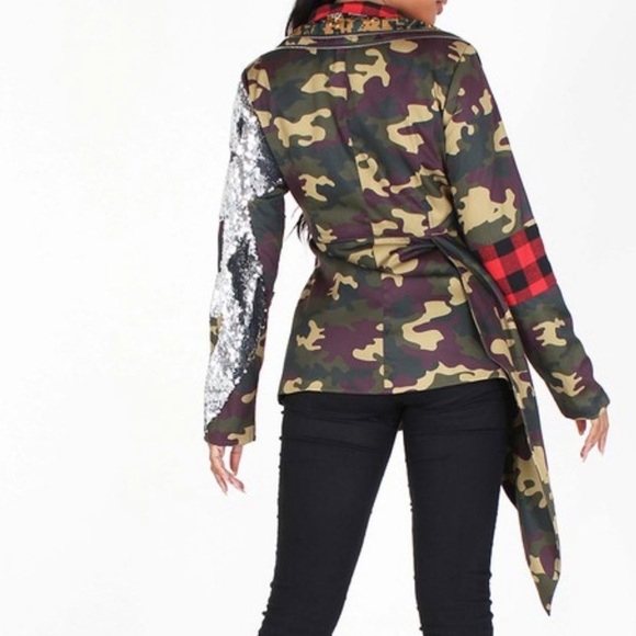 Asymmetrical Camo, Plaid, & Sequins Jacket - Picture 5 of 10